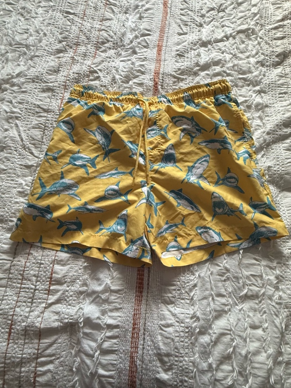 George Yellow Swim Shorts with Blue Shark Print